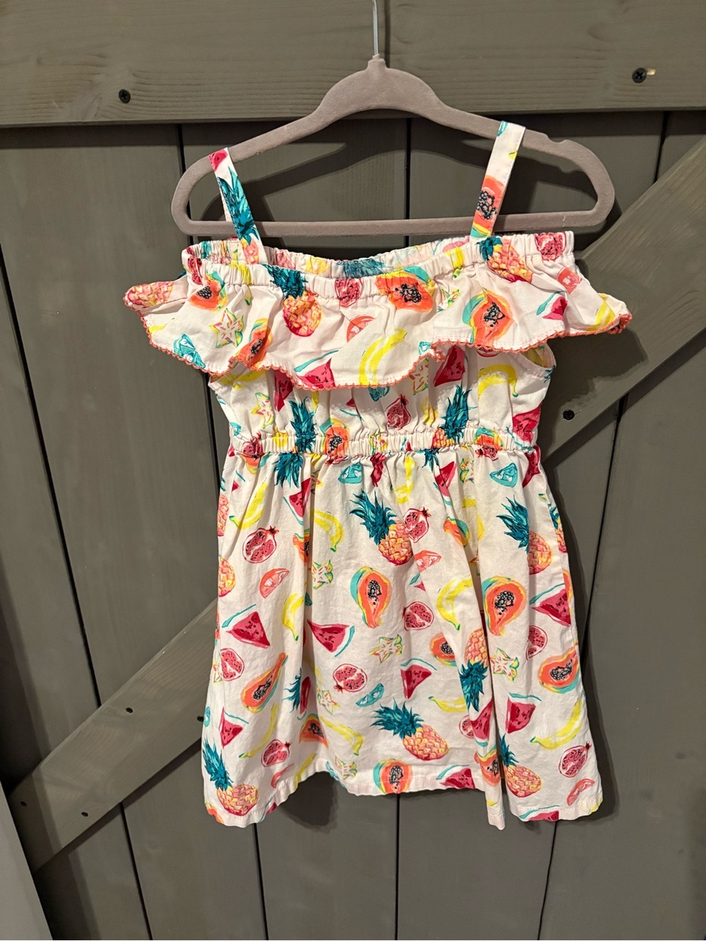 Girls White Tropical Fruit Print Sundress NWOT